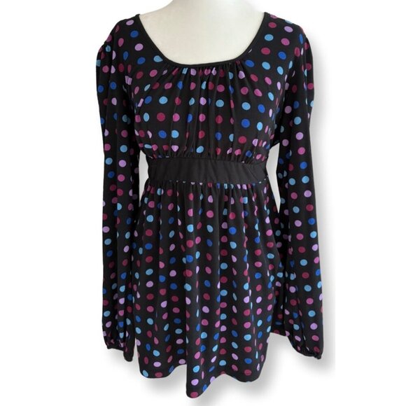 Motherhood Maternity Black Colorful Polka Dot Bump Friendly Blouse Size Large - Picture 1 of 12